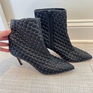 Black Quilted Gold Studded Women's Ankle Boots